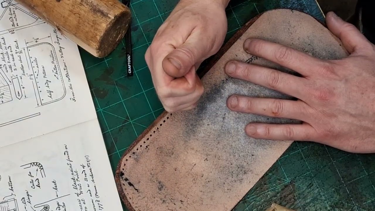 Revolutionary war cartridge box part 7 .leather sewing 