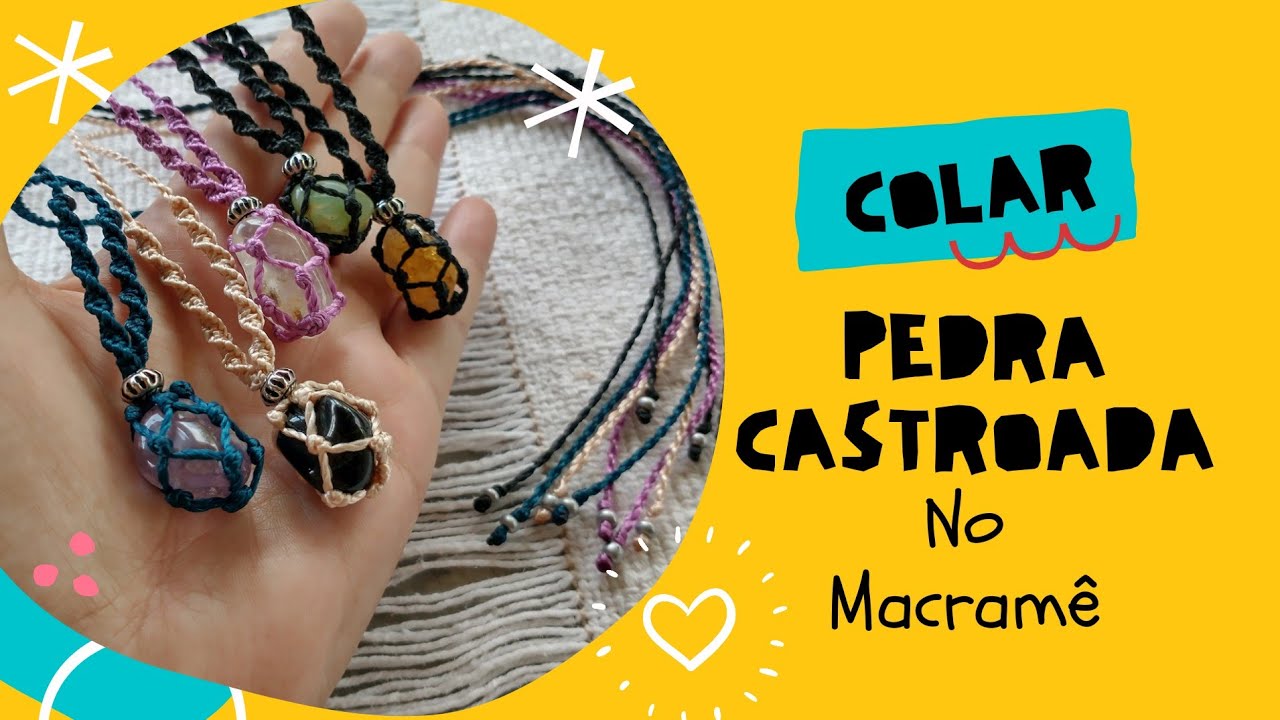 Como Castroar pedra com Macramê/ colar de macramê fácil, para iniciantes!