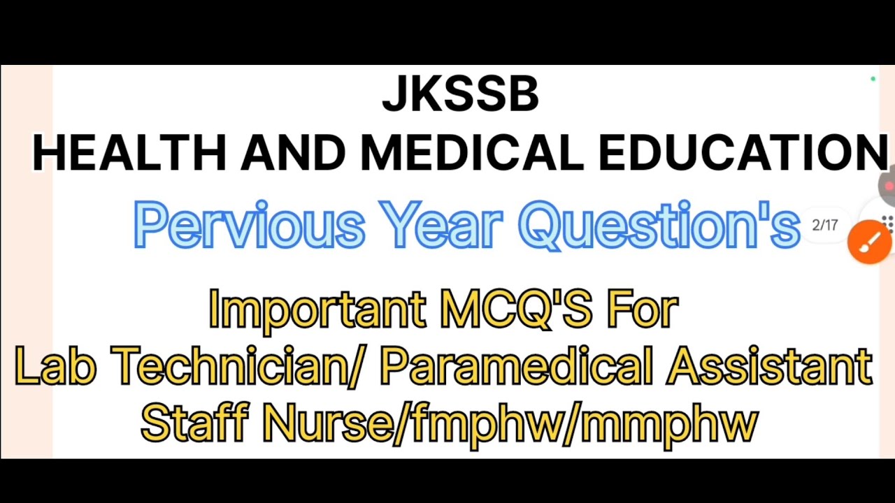 JKSSB Pyq Part -2 ||Lab Technician/Medical Assistant/staff Nurse||Health and Medical Education 2025