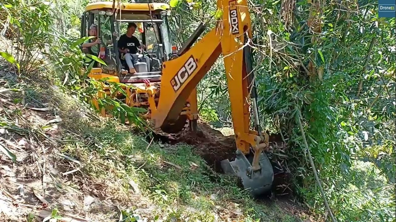 JCB Backhoe Loader-Making Narrow New Road for Villagers