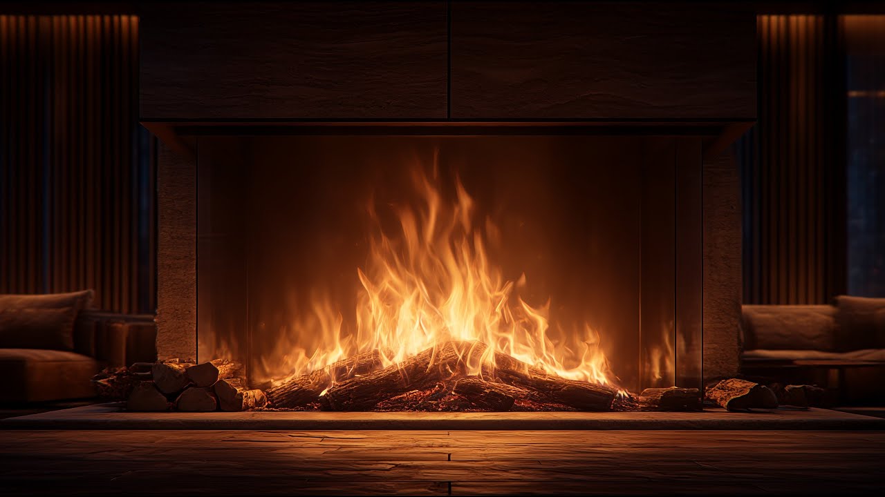 Modern Luxury Fireplace in 4K | No Music | Crackling Fire Sounds for Sleep, Study & Relaxation