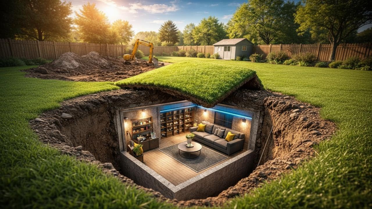 🏗️ Bunker építése a kertben – Teljes oktató time-lapse 🔧🏡