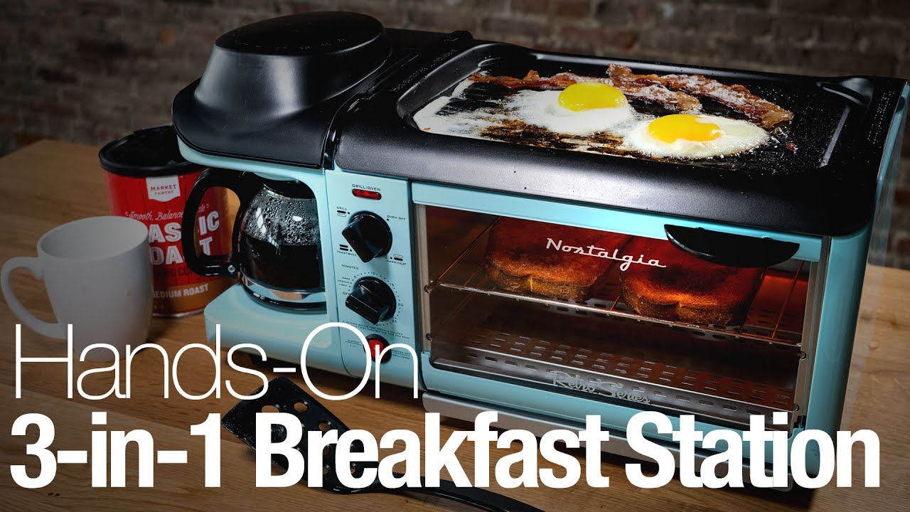 This retro appliance is a griddle, coffee maker, and toaster oven in one