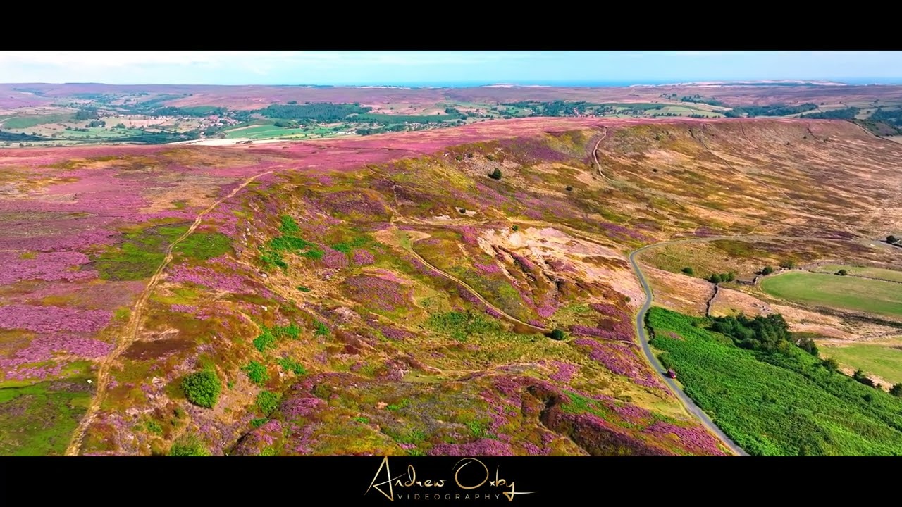 North York Moors, UK, Heather Season from the Air, 6th August 2022. DJI Mavic 3 Cine