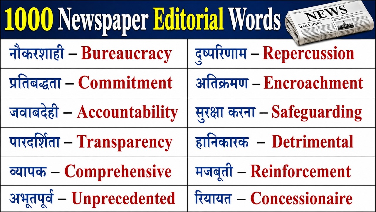 1000 The Hindu Editorial Vocabulary Words with Hindi Meaning | Daily Use English Words