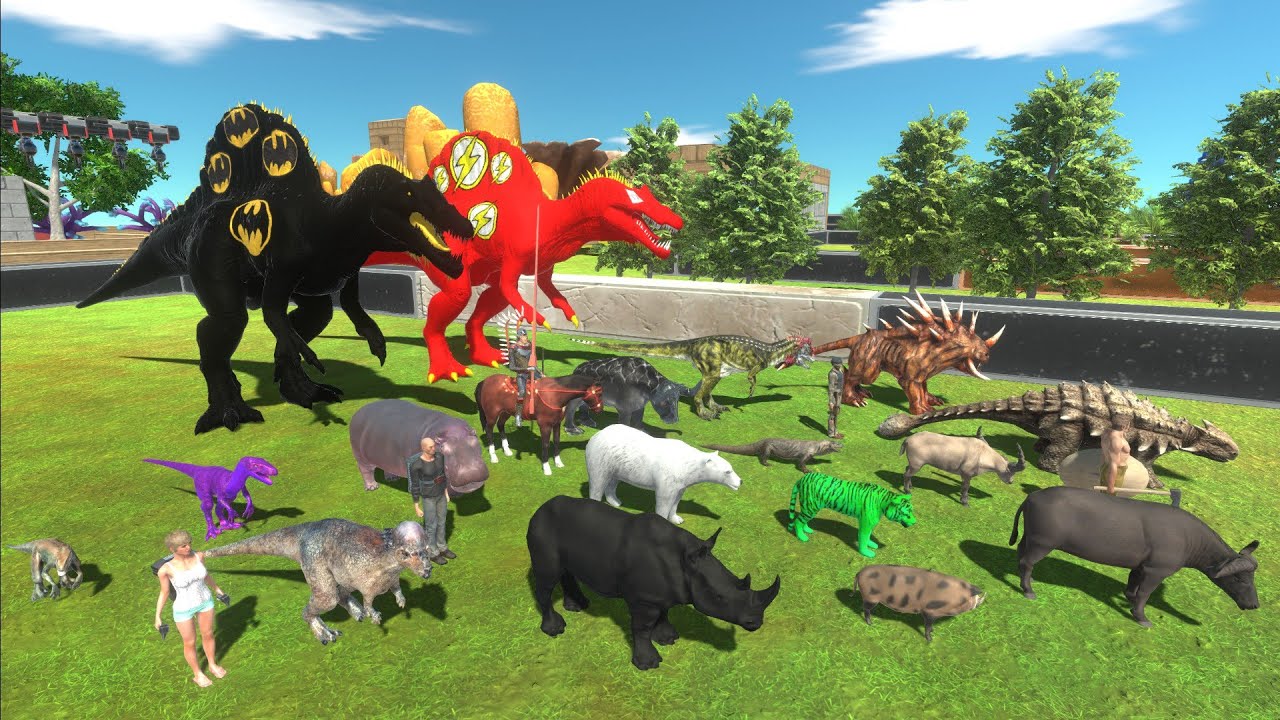 Escape from BATMAN & FLASH SPINOSAURUS TEAM - Animal Revolt Battle Simulator Escape from Monster