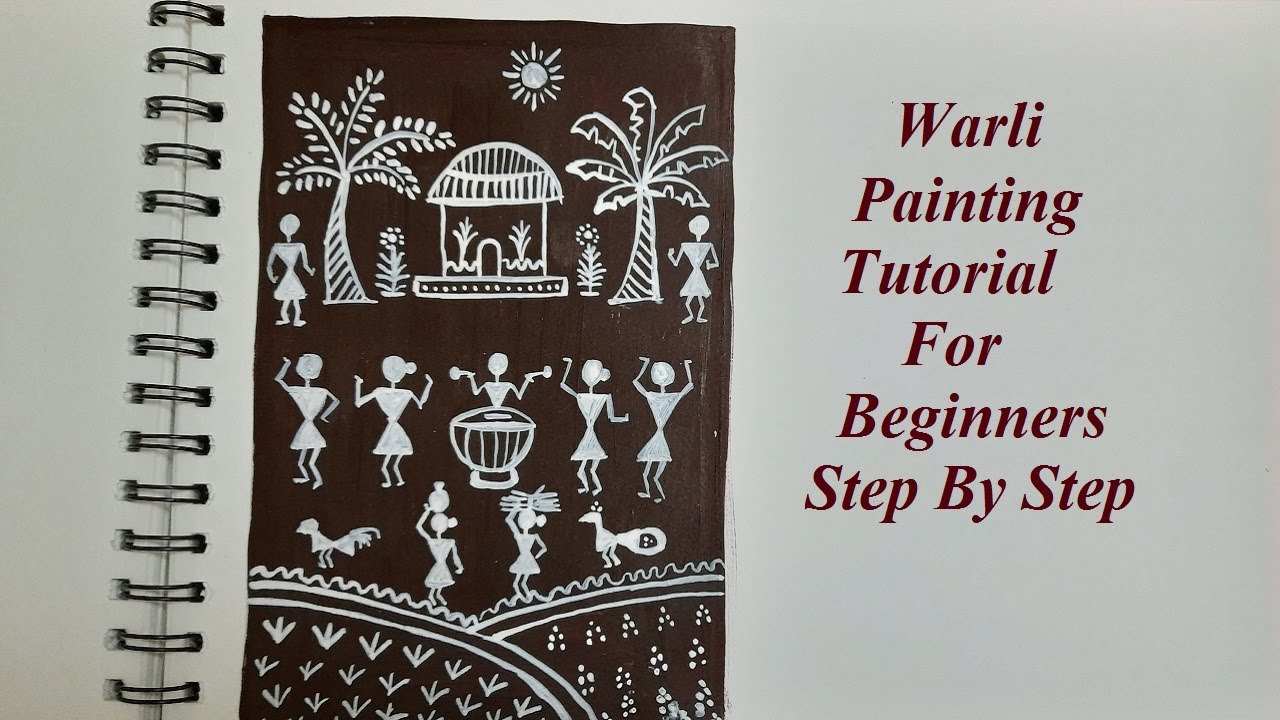 Warli painting village scene drawing | Warli Art drawing simple art ideas for beginners