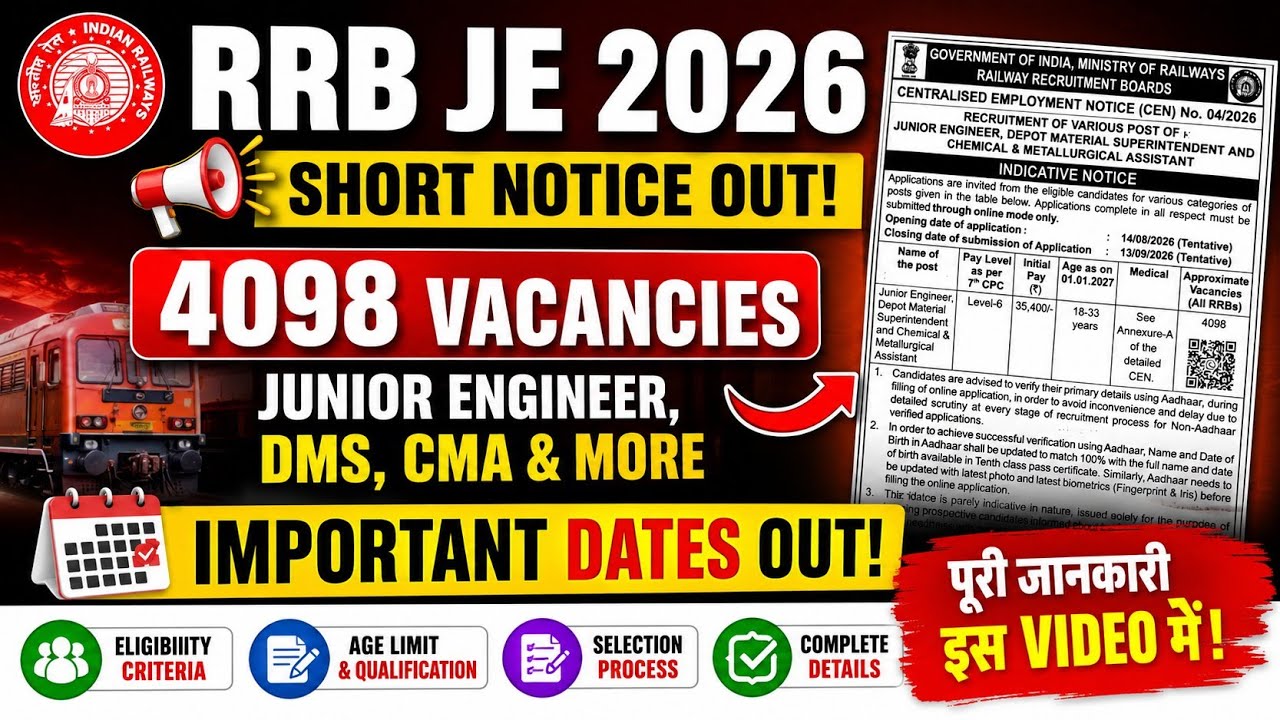 RRB JE Recruitment 2026 Out! 🚀 Short Notice Released | Zone-Wise Vacancy & Complete Analysis Video |