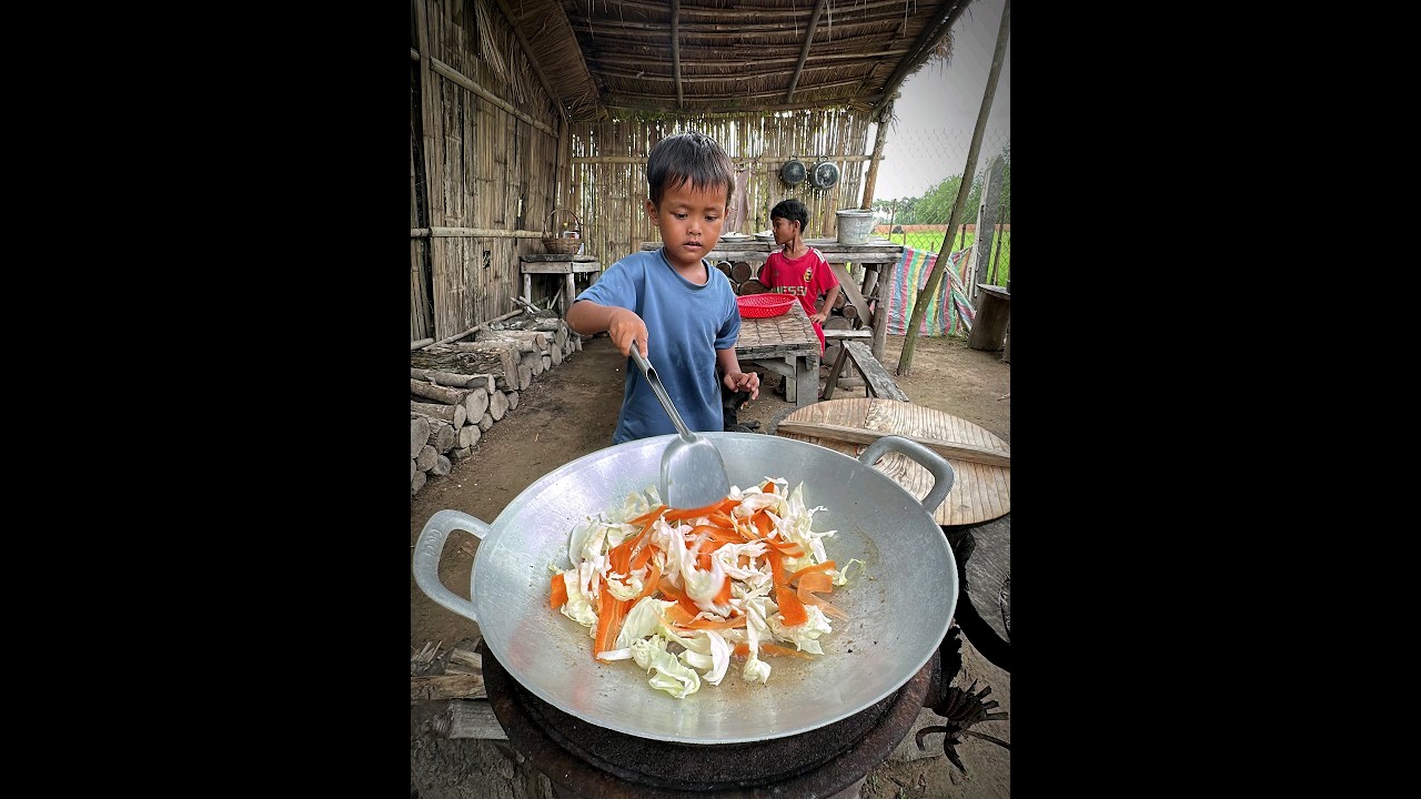 Adorable Little boy cooking food