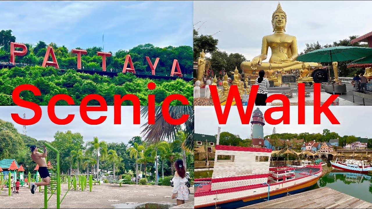 Pattaya scenic walk Ferry Terminal, Lighthouse, Sign, Taoist temple, Big Buddha & Fishermans Village