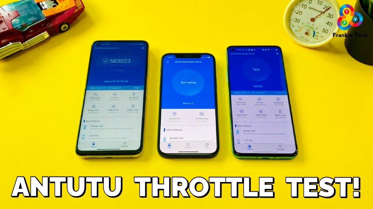 Mi 10T Pro vs iPhone 12 vs OnePlus 8T - ANTUTU THROTTLING TEST!