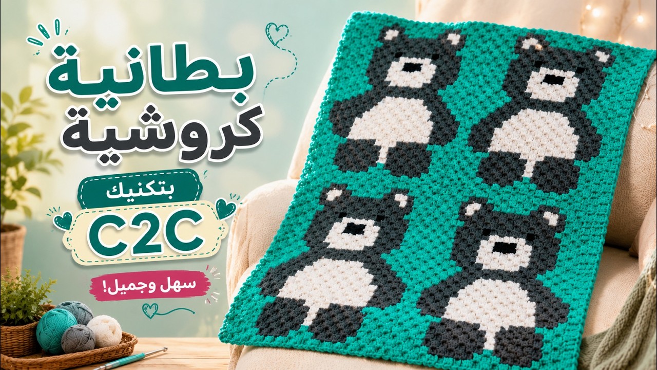 تكنيك و تشارت C2C - بطانية طفل بالكروشية بتكنيك . Easy c2c crochet blanket.