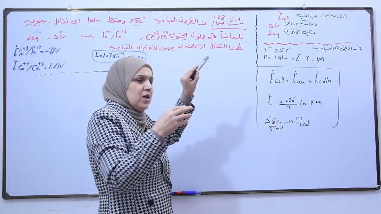 الفصل الرابع/ج 10/العلاقة بين جهد الخليه والطاقه الحره وثابت الاتزان