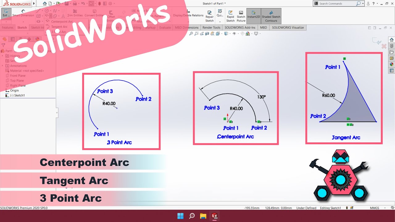 SolidWorks | 2-8 Arcs | SolidWorks Tutorial |