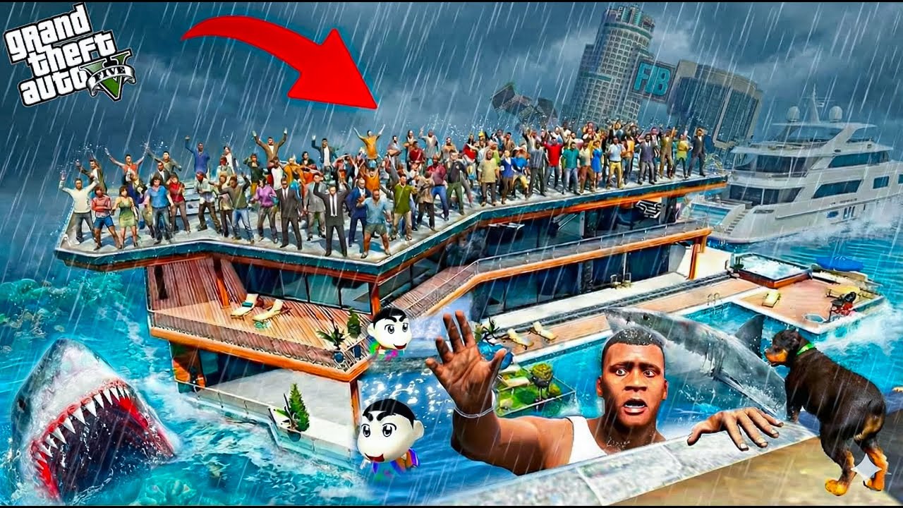 Franklin, Shinchan & Chop Facing a Massive Tsunami in Los Santos! 🌊⚠️ | GTA 5