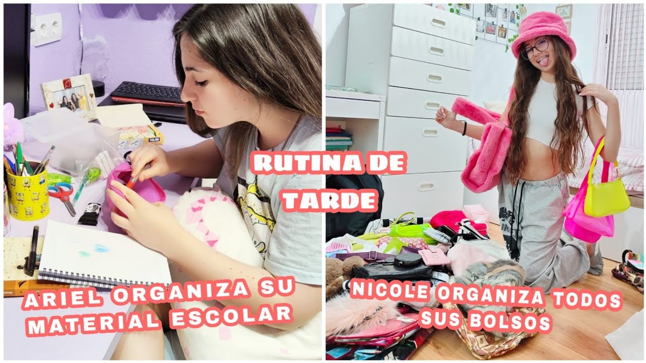 RUTINA DE TARDE - Nicole organiza todos sus bolsos / Ariel organiza su material escolar