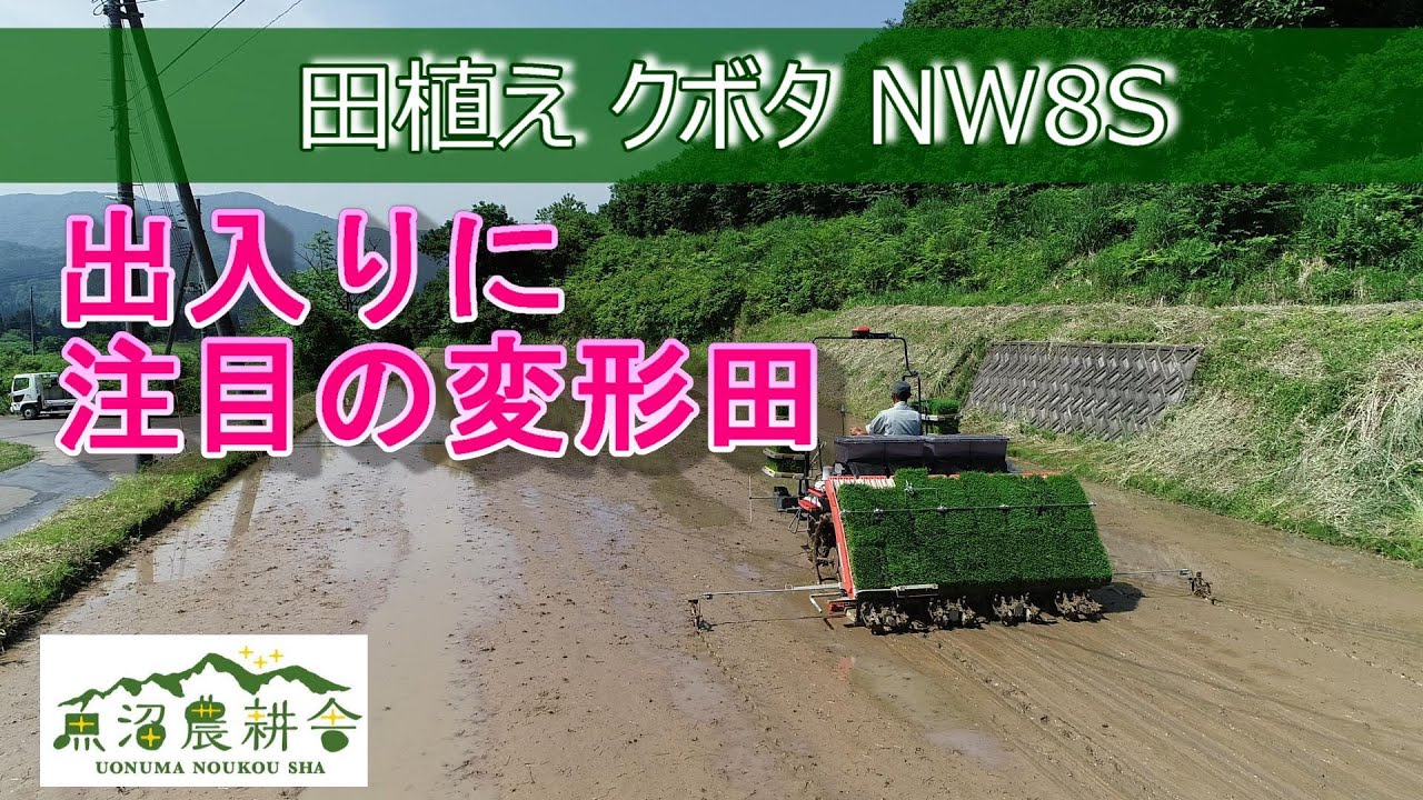 出入りに注目の、変形田の田植え　クボタ　NW8S　眺めの良い山の田んぼで田植え　途中アクシデントあり　#クボタ#田植え機#スマート農業#NW8S#棚田#魚沼産コシヒカリ#田植え#ドローン#DJI