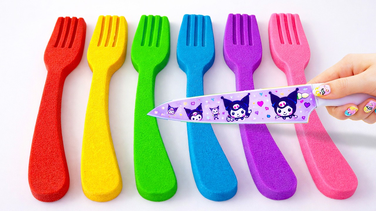Satisfying ASMR l DIY How to make Rainbow Spoons with Kinetic Sand Cutting ASMR