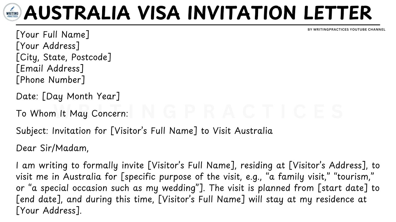 [LETTER TEMPLATE] How To Write An Australia Visa Invitation Letter Steps Guide | Writing Practices