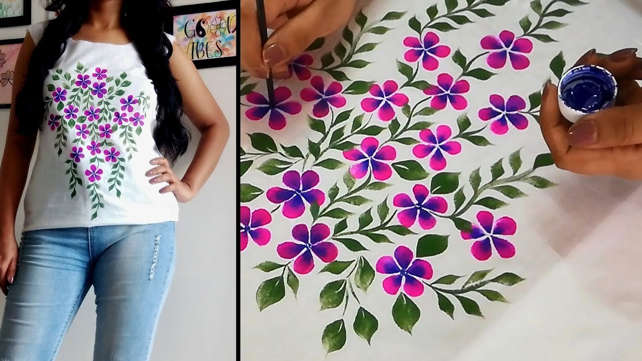 Fabric Painting Design on Top / Kurti | Flower print Hand Painted Designer Top
