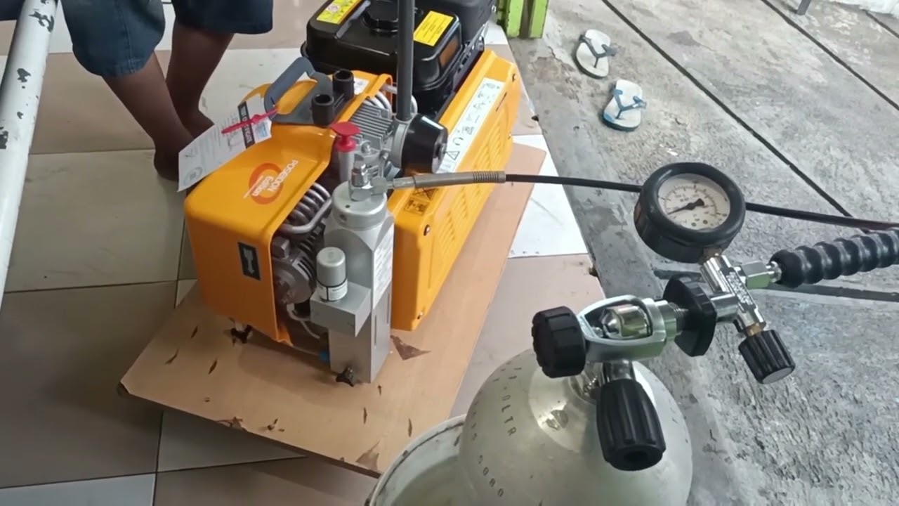 pengisian tabung scuba, menggunakan compresor bauer pe 100 posaidon
