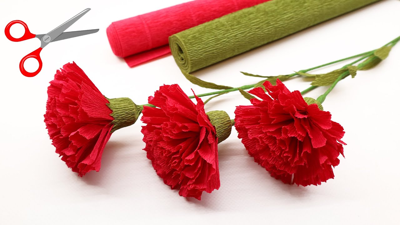 🌸 CREPE PAPER FLOWERS 🔥 How to make Paper Carnation