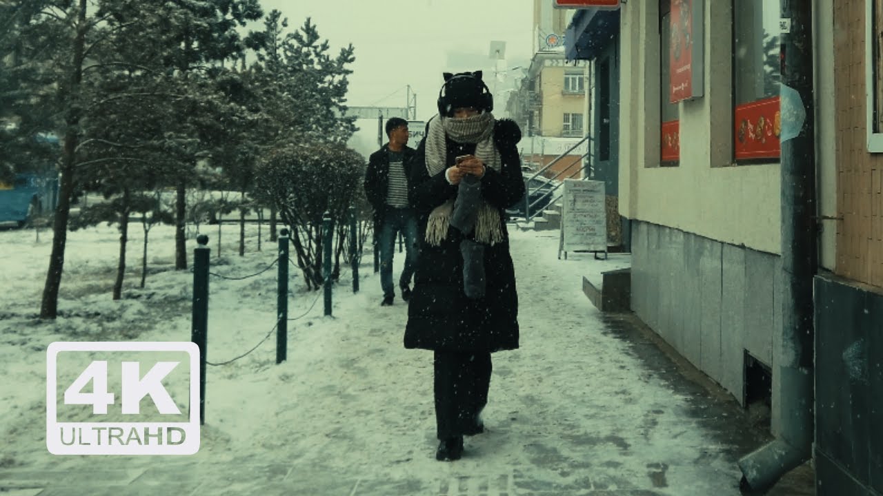 Snowy day | Walked around Ulaanbaatar for a while | 4K | Walking and Watching