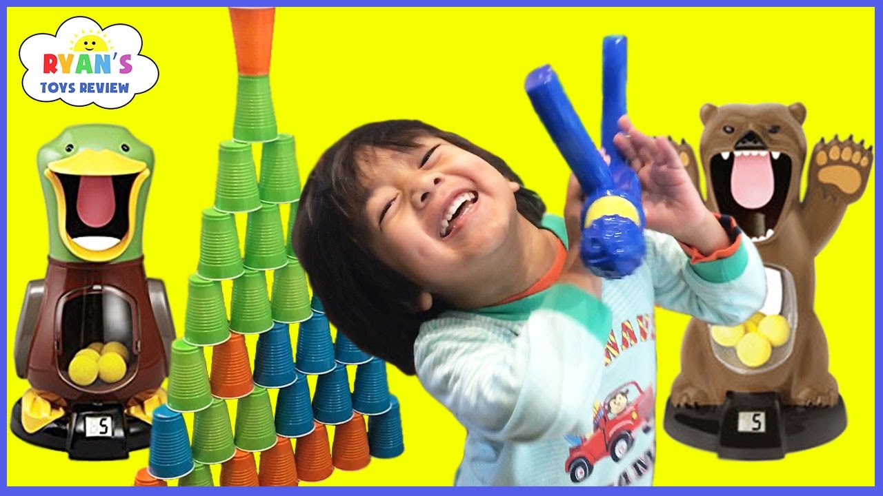 Hungry Bear Target Shooting Game for Kids Toys Unboxing Cup Stacks with Family Fun Playtime