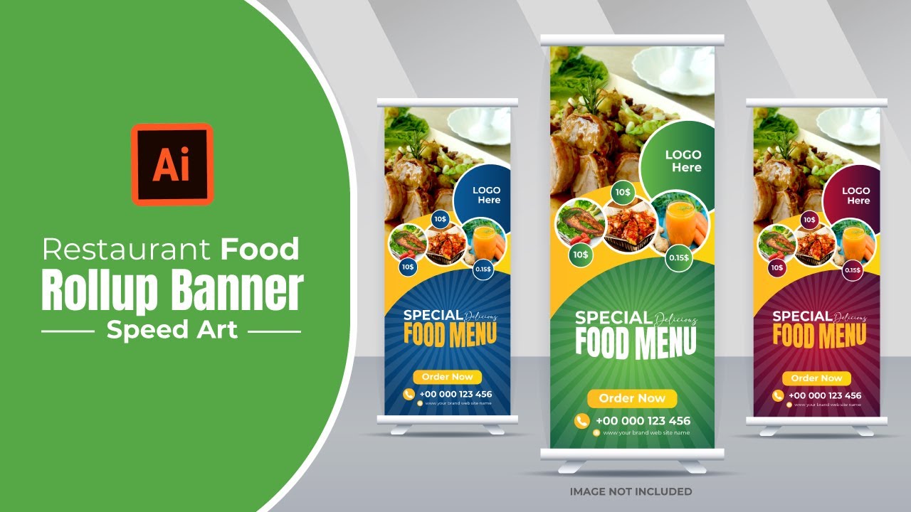 Restaurant food roll up banner design in illustrator || fast food Standee banner design || X Banner