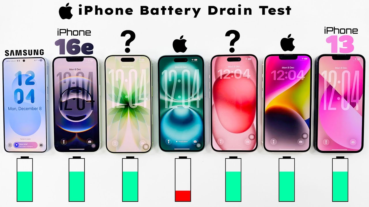 Samsung S25 vs iPhone 17 vs 16 vs 16e vs 15 vs 14 vs 13 - Real Life Battery DRAIN Test 🔋