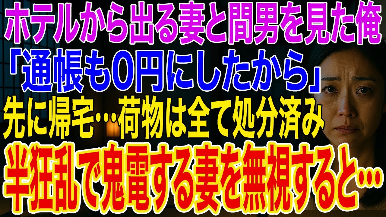 【修羅場】妻と間男がホテルから出る瞬間を目撃した俺。先に帰宅し荷物を全て処分➡慌てて帰った妻に「通帳も0円にしたから」と言って去ると半狂乱の妻から鬼電が…