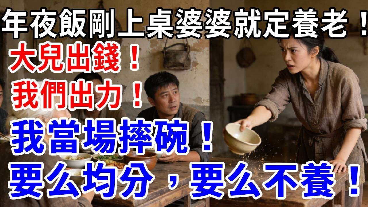 年夜飯剛上桌，婆婆就定養老：大兒出錢，我們出力！我當場摔碗：要么均分，要么不養！