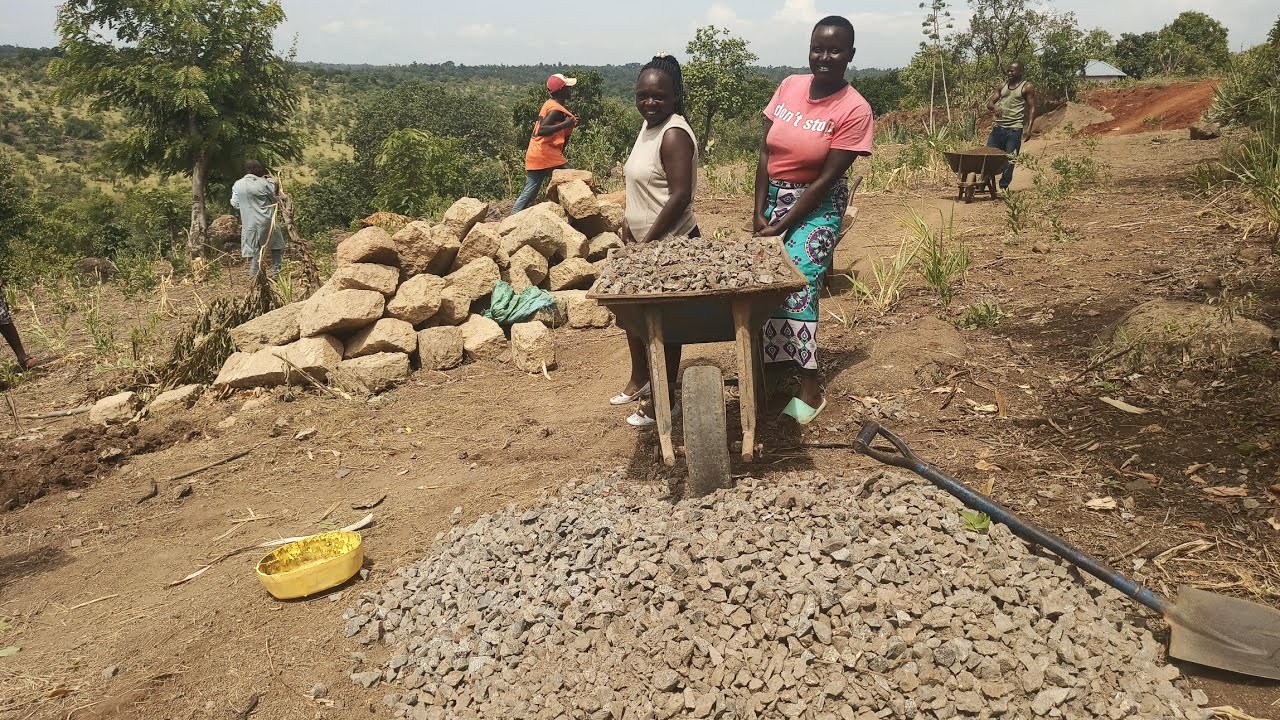 Collecting and gathering locally available ballast for building +cooking pilau, chicken, vegetables 