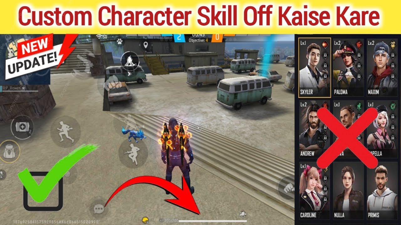 Custom me character skill off kaise kare | ff custom me character skill off kaise kare