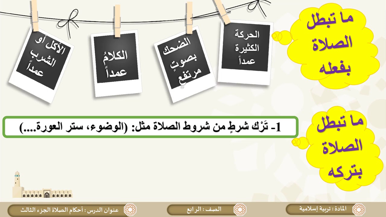 الصف الرابع التربية الإسلامية  أحكام الصلاة  شروطها وأركانها  ج3