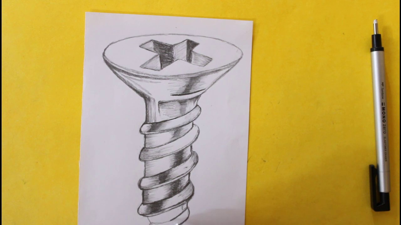 How to draw a screw very easy | How to draw a screw step by step