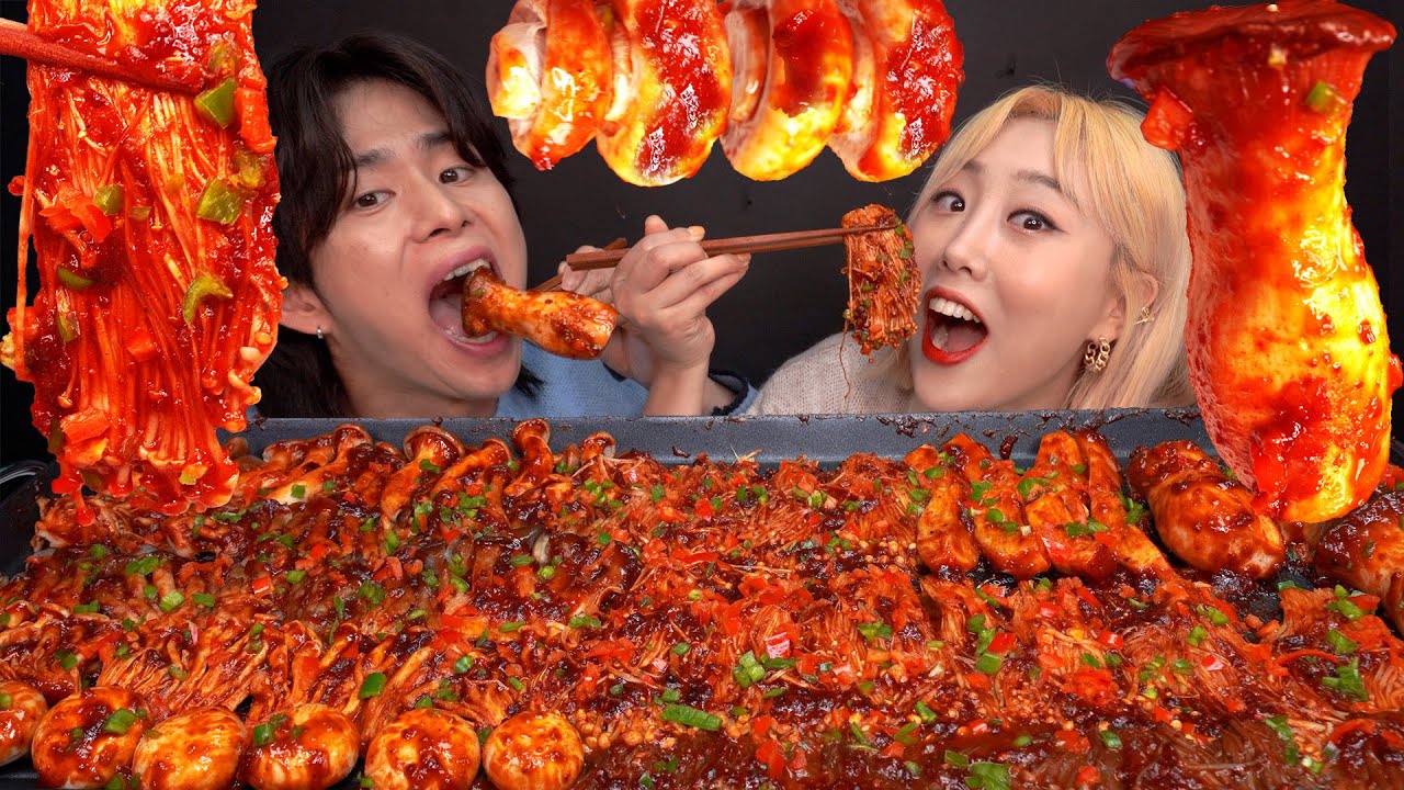 SUB)ASMR MUKBANG🔥 레전드2탄!! 핵매운🥵 팽이버섯먹방! 불닭&마라소스&청양고추🌶 팍팍! 눈물나게 맛있고 매운 버섯🔥 SPICY MUSHROOMS MUKBANG!