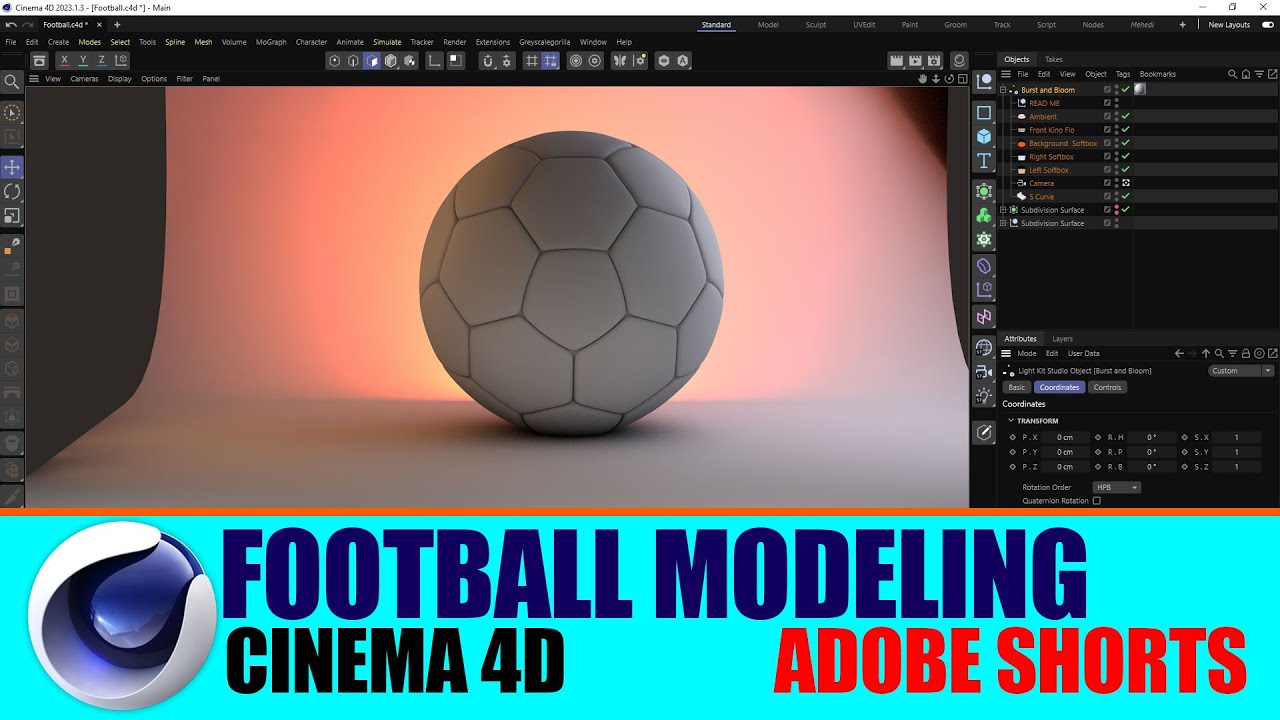 Modeling a Football in Cinema 4D  || Adobe Shorts