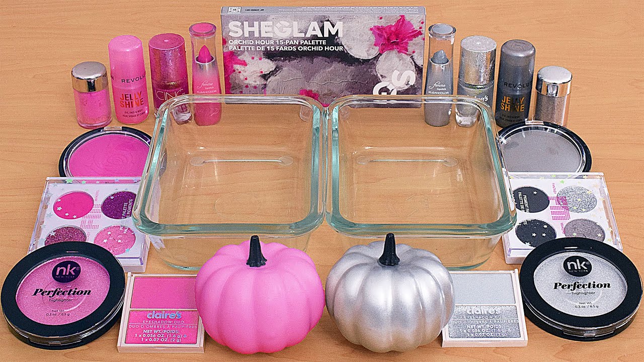 Pink vs Silver - Mixing Makeup Eyeshadow Into Slime ASMR