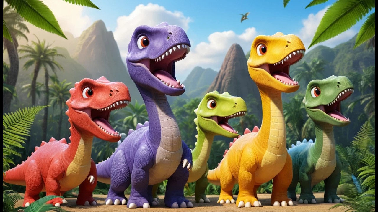 Five Little Dinosaurs Roar Roar Roar | Scary Fun Dino Song & Nursery Rhymes