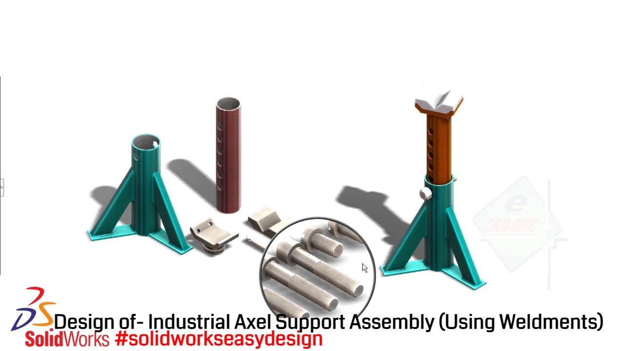 Solidworks Tutorial # 186 Axel Support Design Assembly||Weldments in Solidworks by SW Easy Design