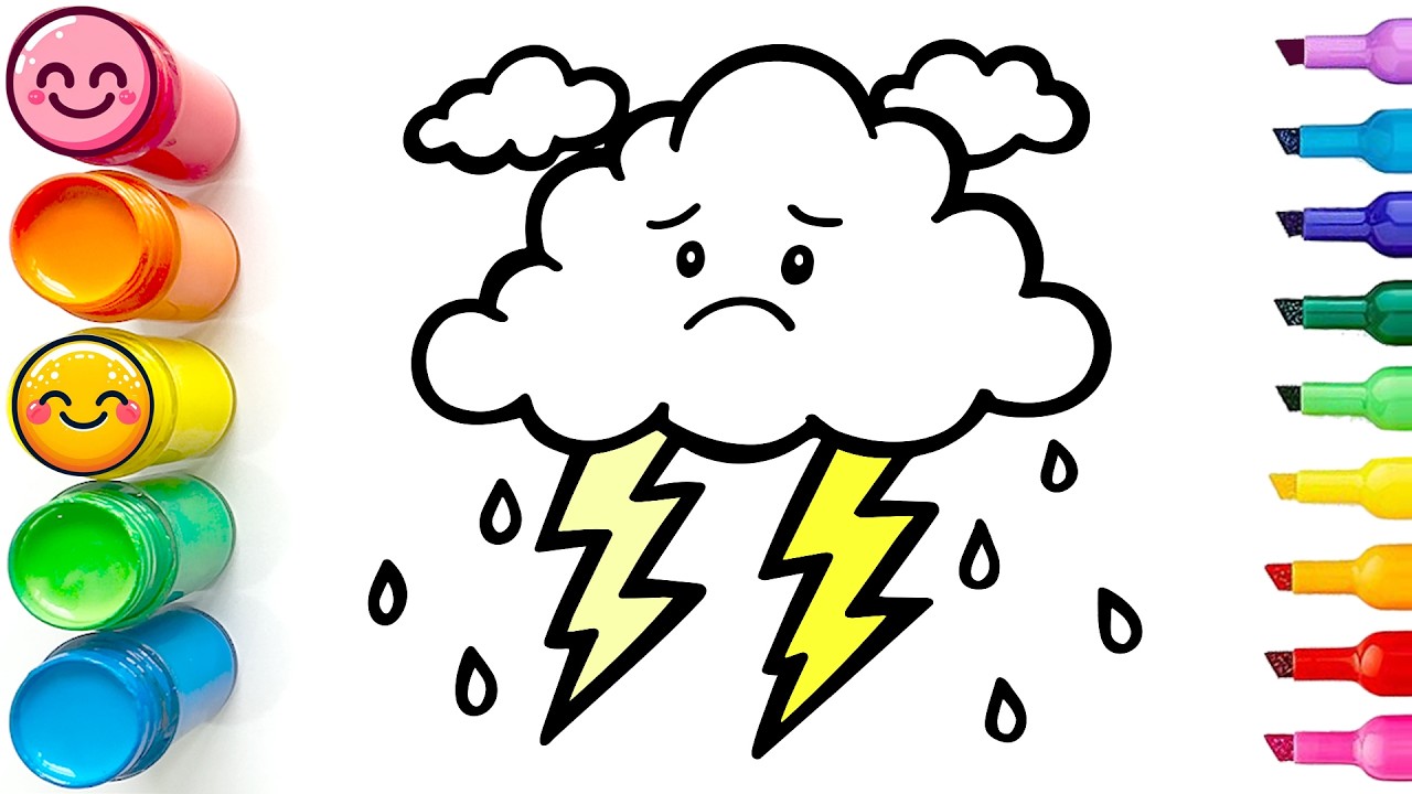 Drawing and Coloring a Thunderstorm with Lightning | Easy Step by Step Drawing Tutorial