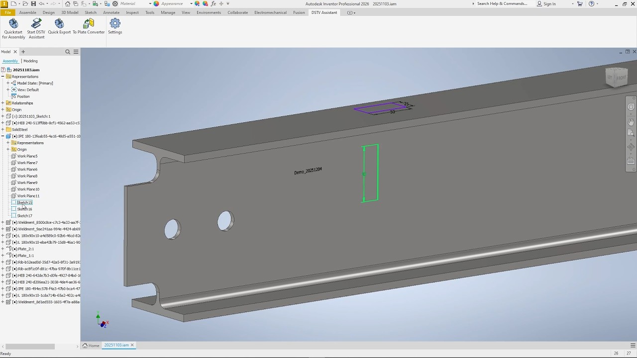Signatures, markings, powder lines in DSTV NC/NC1 &ndash; easy with DSTV Assistant for Autodesk Inventor