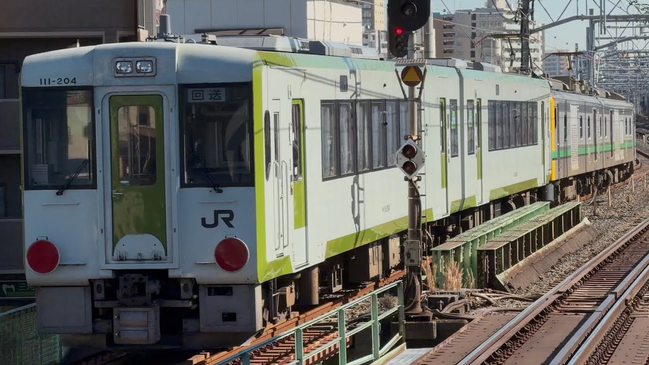 【4K高画質】【キハ111-204＋キハ112-204  KY廃車回送】クモヤE493系オク01編成＋JR東日本キハ110系200番台ｸﾝ204編成が三河島駅を通過！（配9129M）2026.1.23