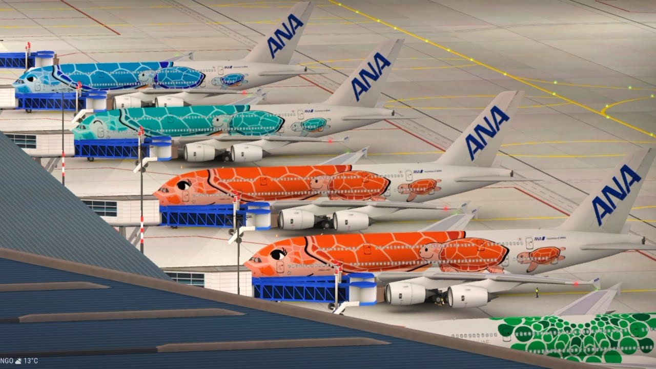 ANA Sea Turtle Livery Lineup at Nagoya Airport | World of Airports | Gameplay
