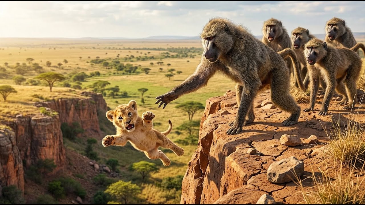 A Lion Cub Slipped Into a Deadly Savannah Ravine &mdash; What the Baboon Leader Did Shocked Everyone
