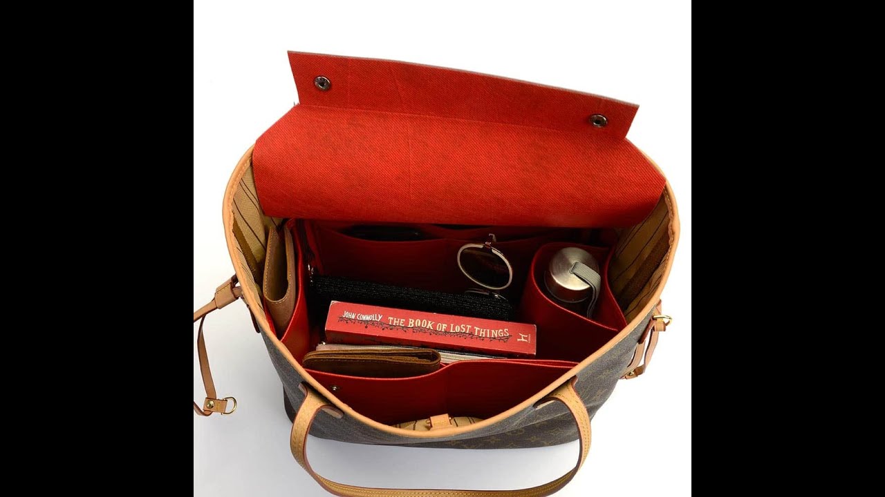 Neverfull MM Leather Handbag Organizer with Removable Top-Closure in Cherry Red Color (Testimonial)