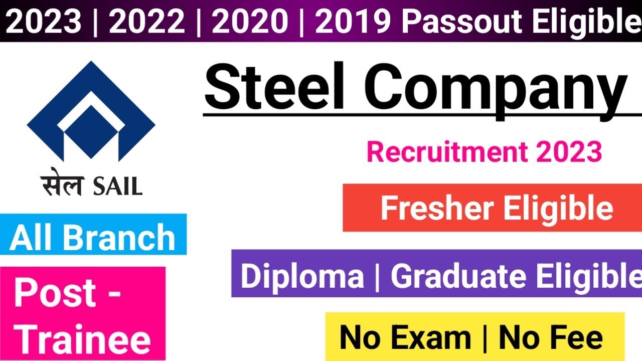 Sail/Steel Company recruitment 2023/Diploma jobs2023/BE/B.Tech/Graduate/Fresher Job/All India/Jobs