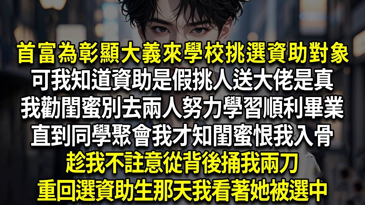首富為彰顯大義來學校挑選資助對象可我知道資助是假挑人送大佬是真我勸閨蜜別去兩人努力學習順利畢業直到同學聚會我才知閨蜜恨我入骨趁我不註意從背後捅我兩刀重回選資助生那天我看著她被選中