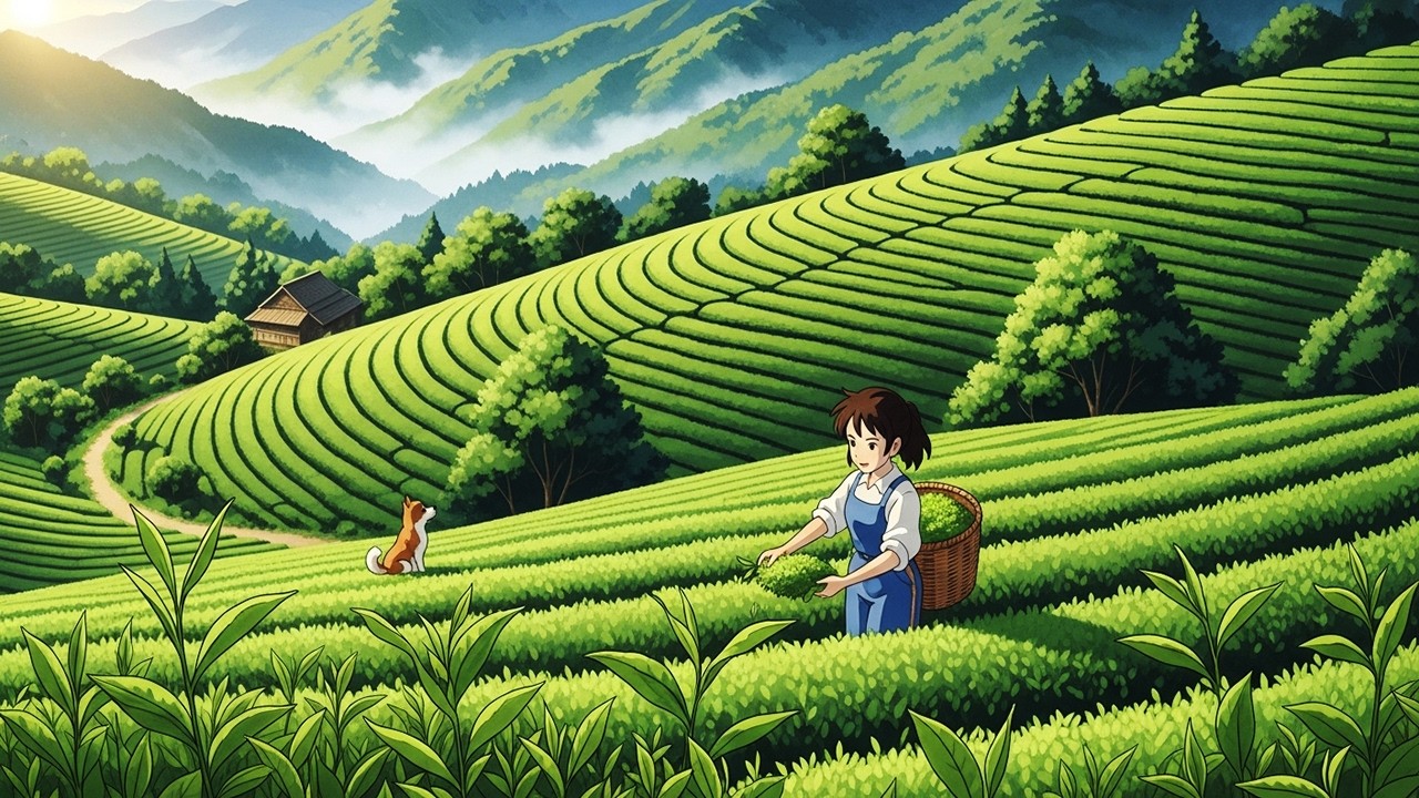 Harvesting Fresh Tea Leaves – Making Traditional Mountain Tea | Cozy Ghibli ASMR
